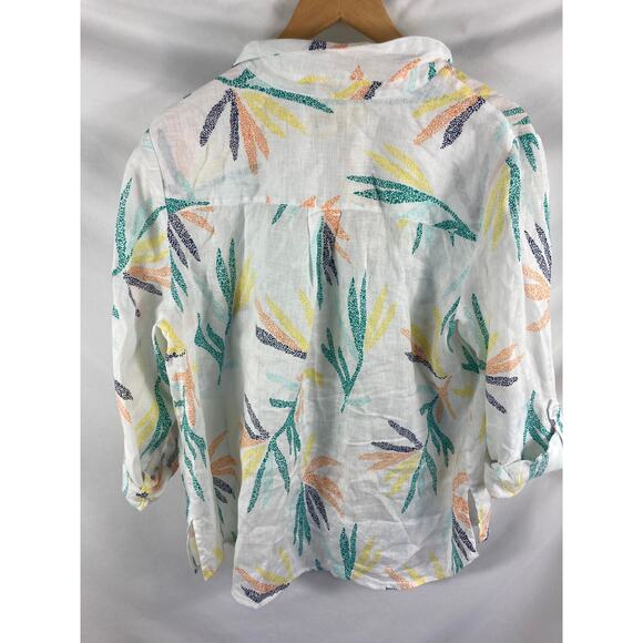 Charter Club Luxury 100% Linen Tropical Print Button Down Blouse Size XL - Picture 6 of 7